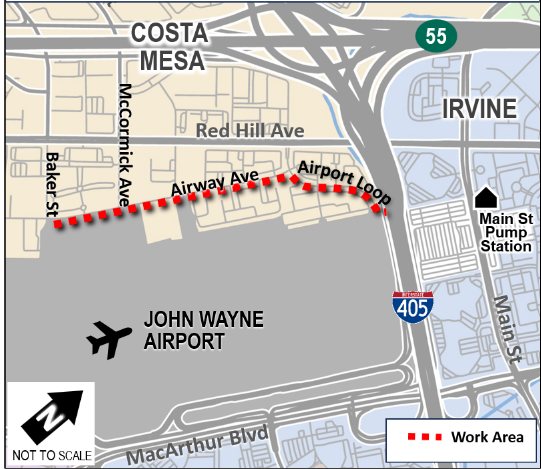 Work area on Airway Ave and Airport Loop Drive