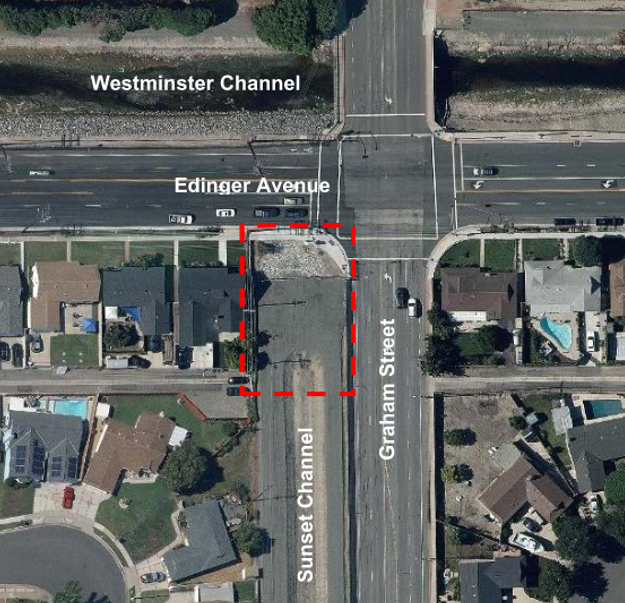 Map showing location of new Edinger Pump Station at Edinger and Graham in Huntington Beach.