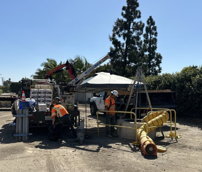 Along the 405 manhole rehabilitation work